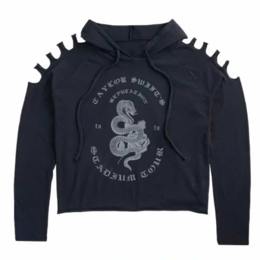 Taylor Swift Reputation Tour Cropped Hoodie Black Long Sleeve Top
